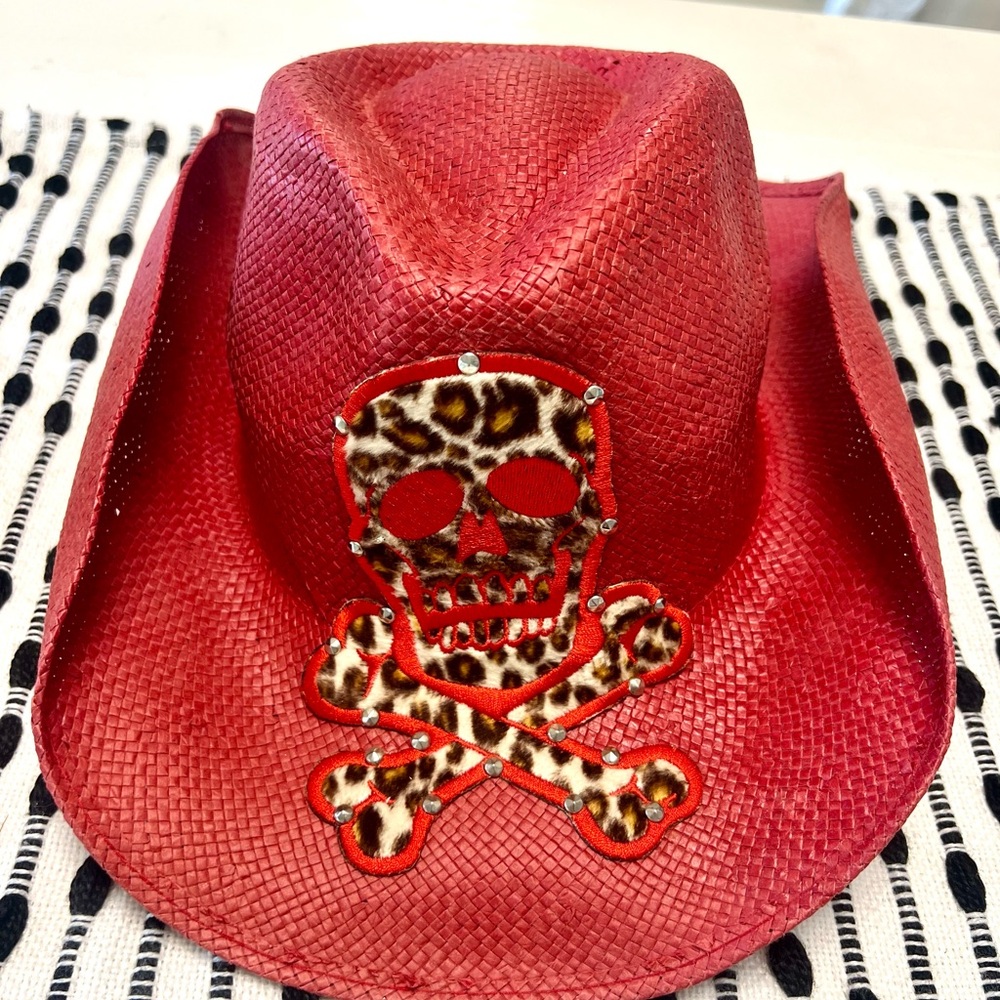 Cowboy Hat leopard skull